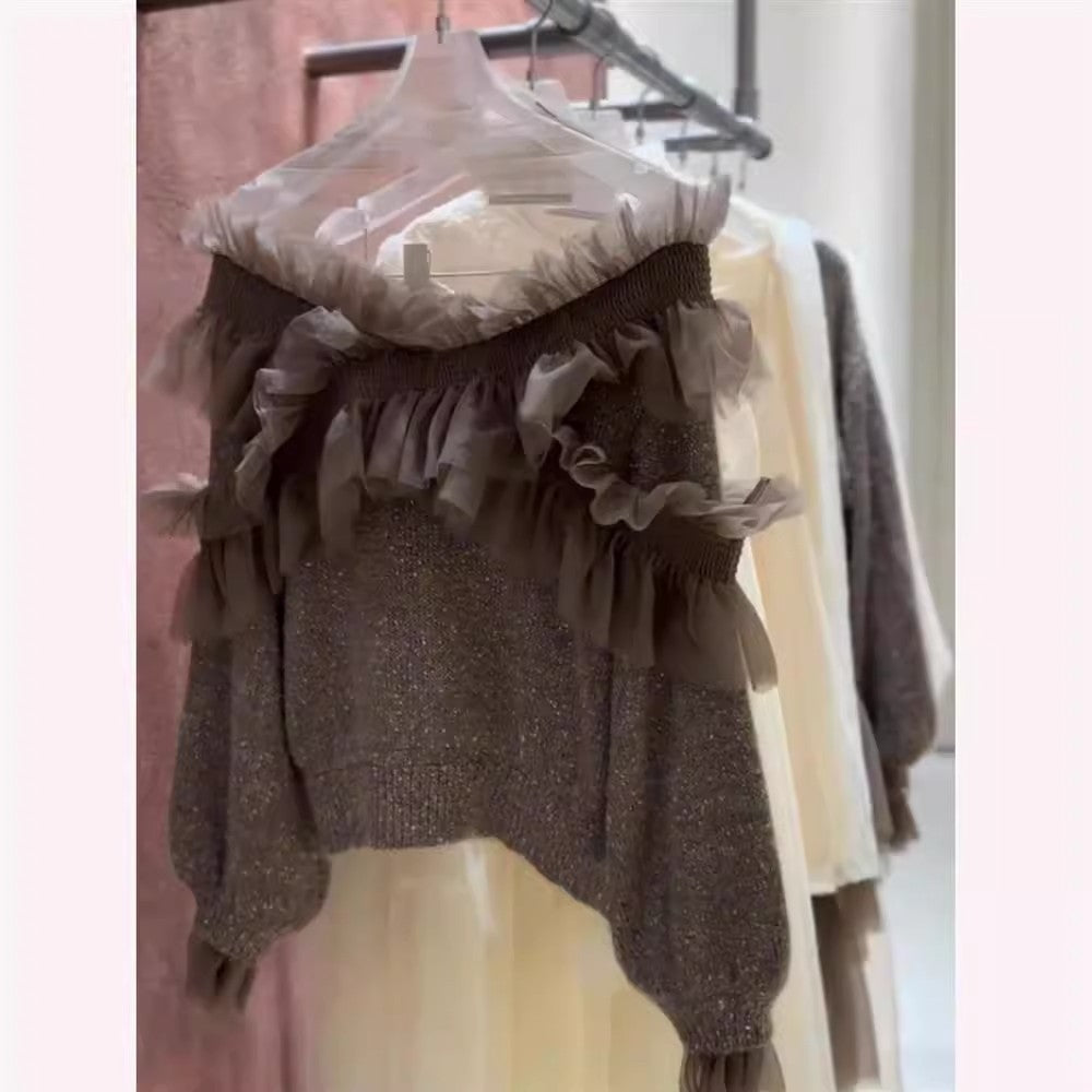 Korean-style Elegant Ruffled Hem Knit Sweater
