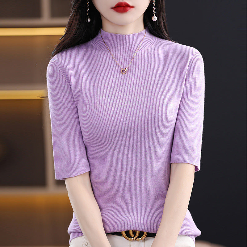 Spring New Half Turtleneck Half Sleeve Women's Bottoming Sweater