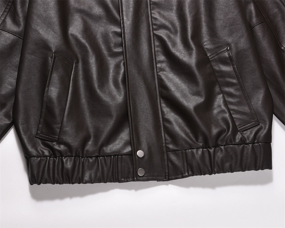 Pilot Leather Jacket Men's Hip Hop Rock Motorcycle PU Leather Jacket Lapel Casual Coat
