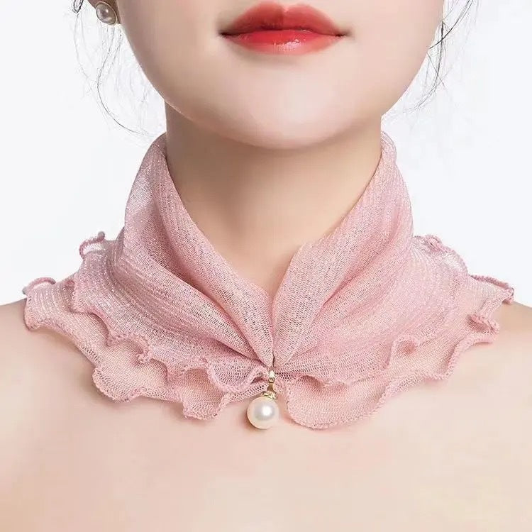 Womens Sun-protective Neck Gaiter Veil With Versatile Ruffled Edges