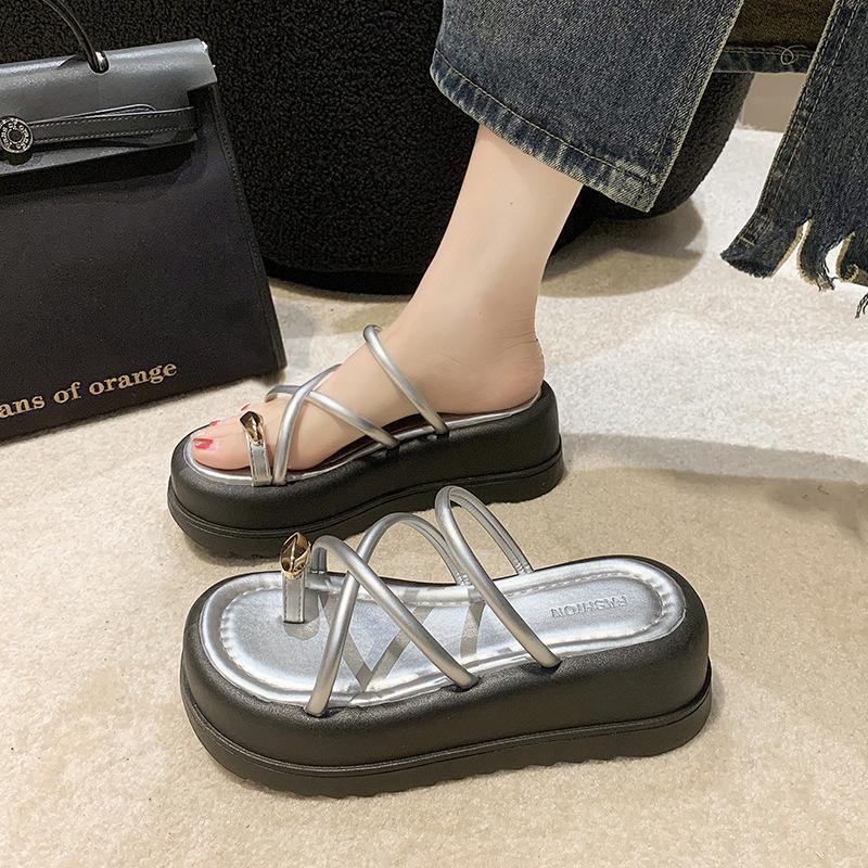 Women's Summer Outdoor Slippers Retro Easy Matching Platform Platform Toe Covering Western Style Sandals