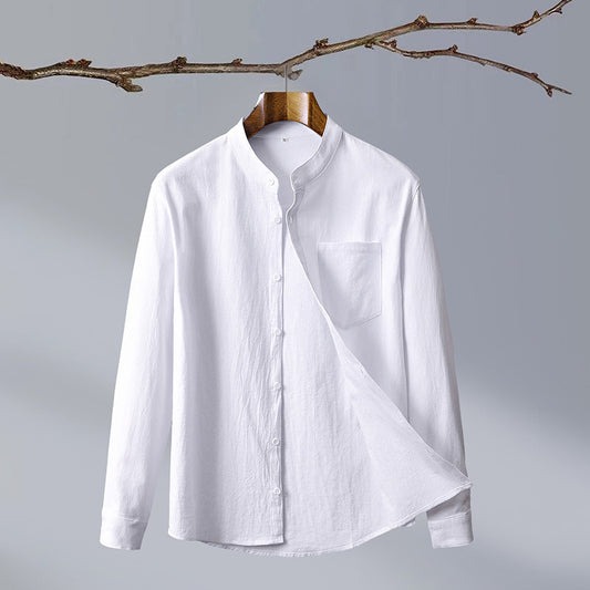 Cotton And Linen Solid Color National Style Men's Shirt