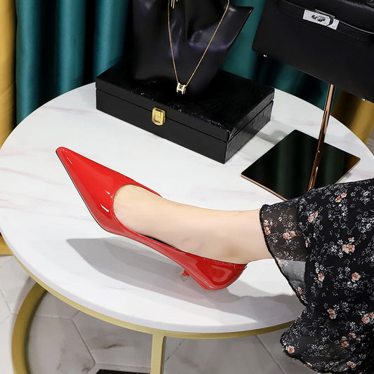 European And American Style Stylish Simple And Versatile Women's Shoes Stiletto Mid-heel Shallow Mouth Pointed Toe