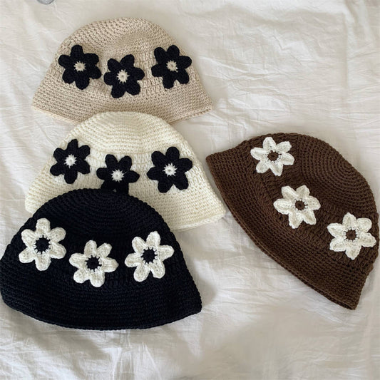 Niche Retro Handmade Flower Bucket Hat Japanese Sweet All-matching