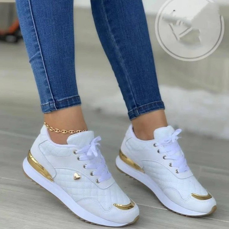Autumn And Winter Women's Lace Up Plaid Shoes With Thick Soles