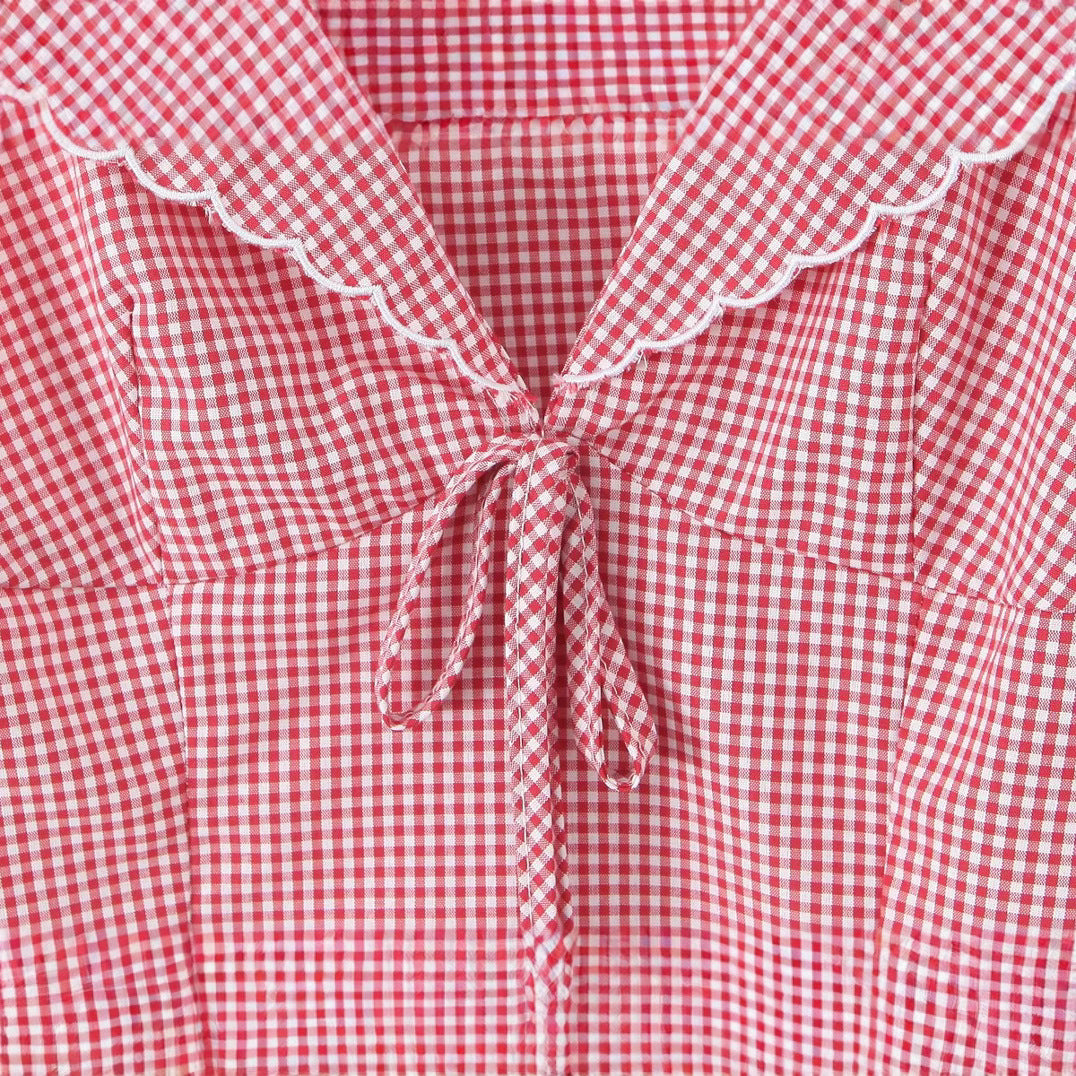 European And American Style V-neck Embroidery Plaid Sling Small Tank Top Women