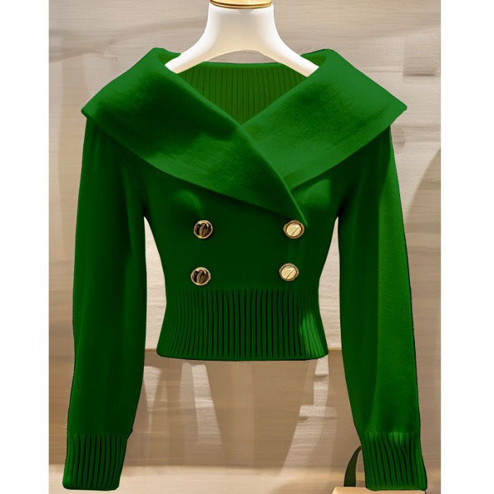 Women's Polyester Lapel Slim Sweater Sweater
