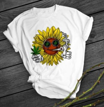 Smoking Sunflower Print Short Shirt Team Uniform European And American Fabrics