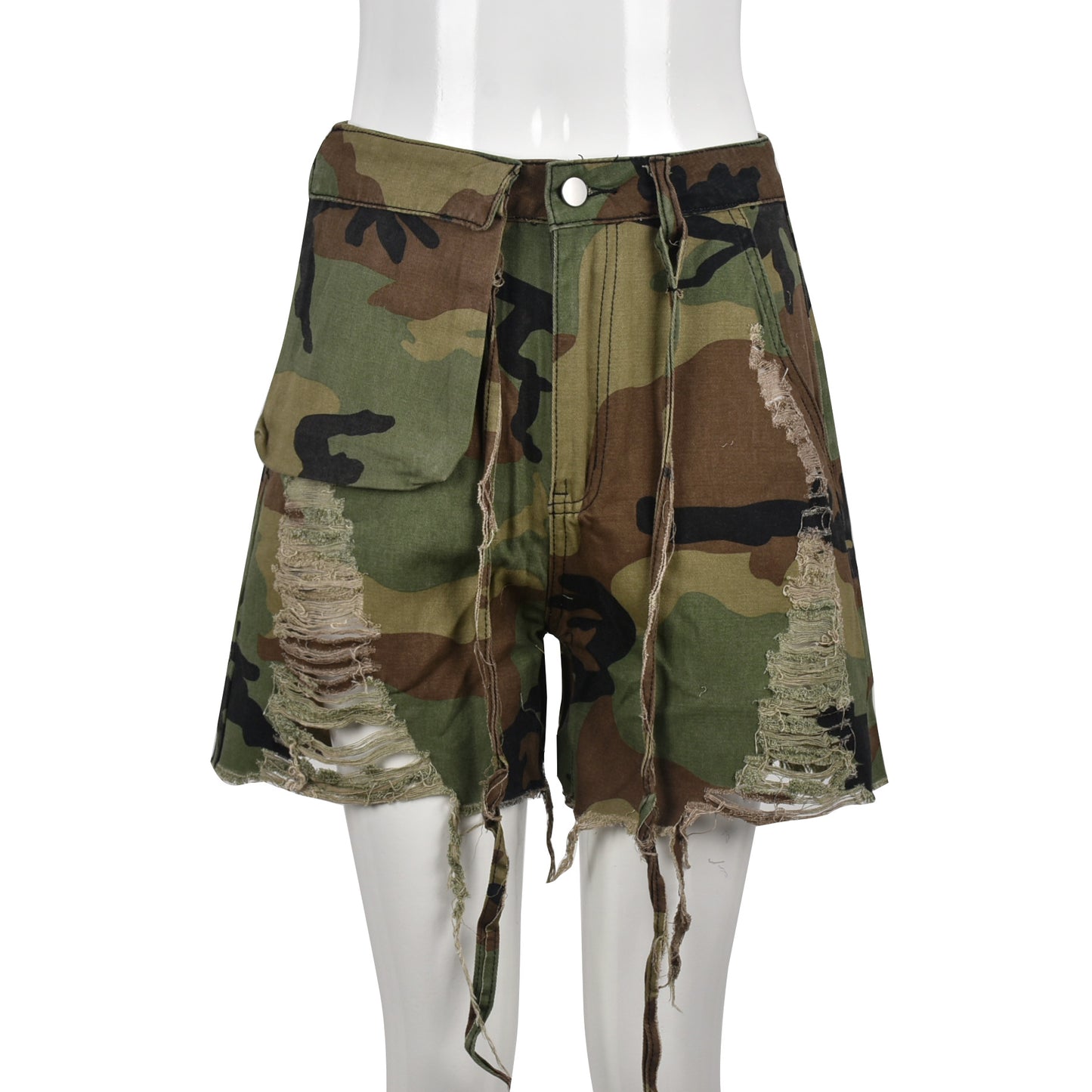 High-waist Camouflage Wash Personalized Tassel Pants