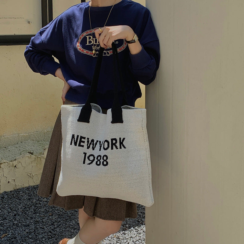 Knitted Letter Retro Trendy Wool Shoulder Bag