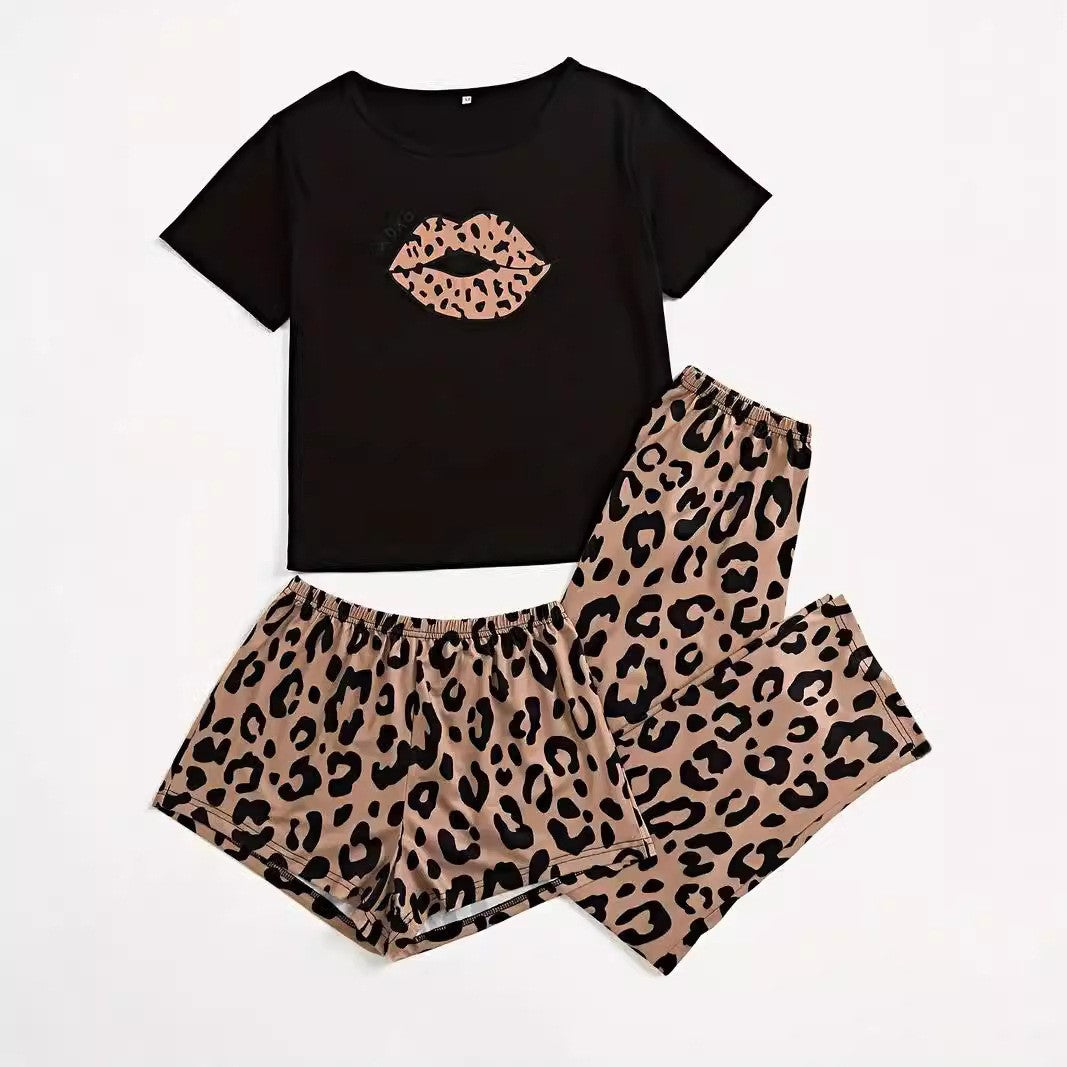 Home Wear Panda Three-piece Short Sleeve Shorts Trousers Suit