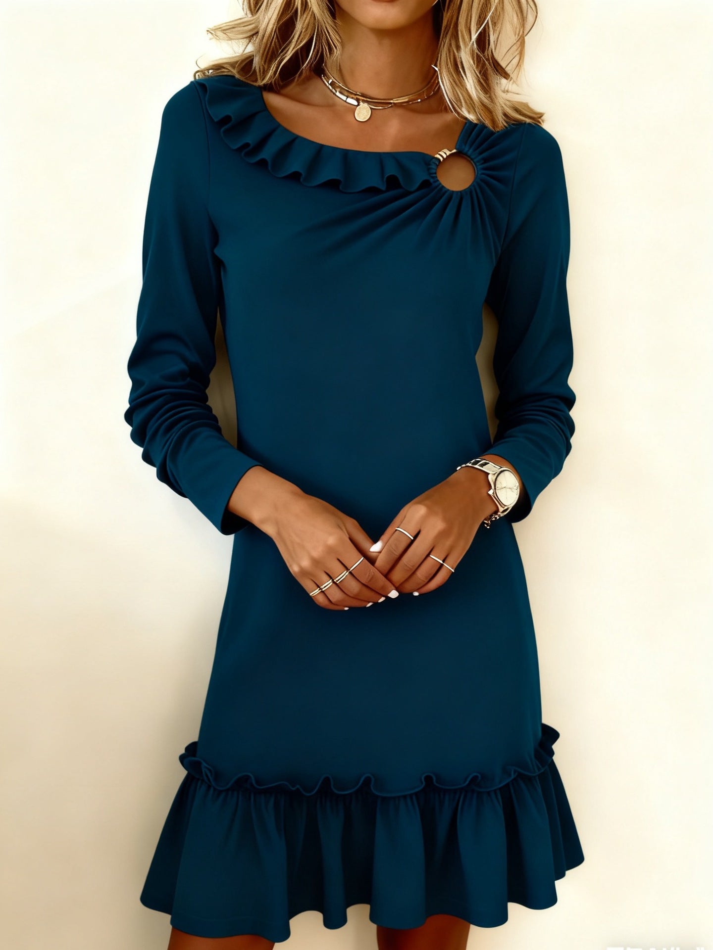 Womens Dress Fashionable Loose-fit V-neck Solid Color