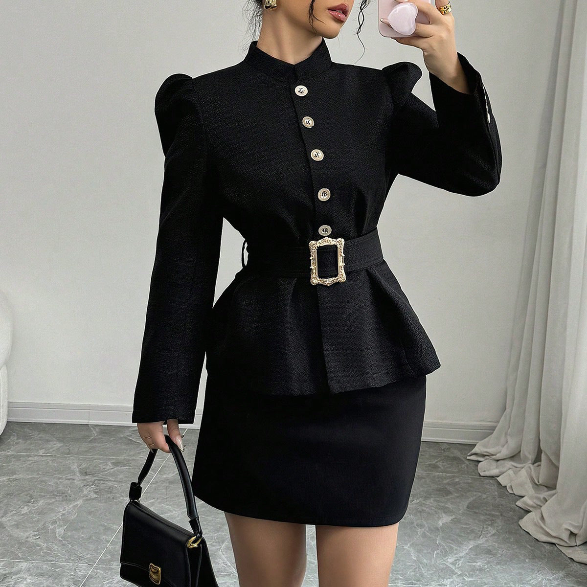 Womens Outerwear Long-Sleeve Waist-Cinching Slimming Suit