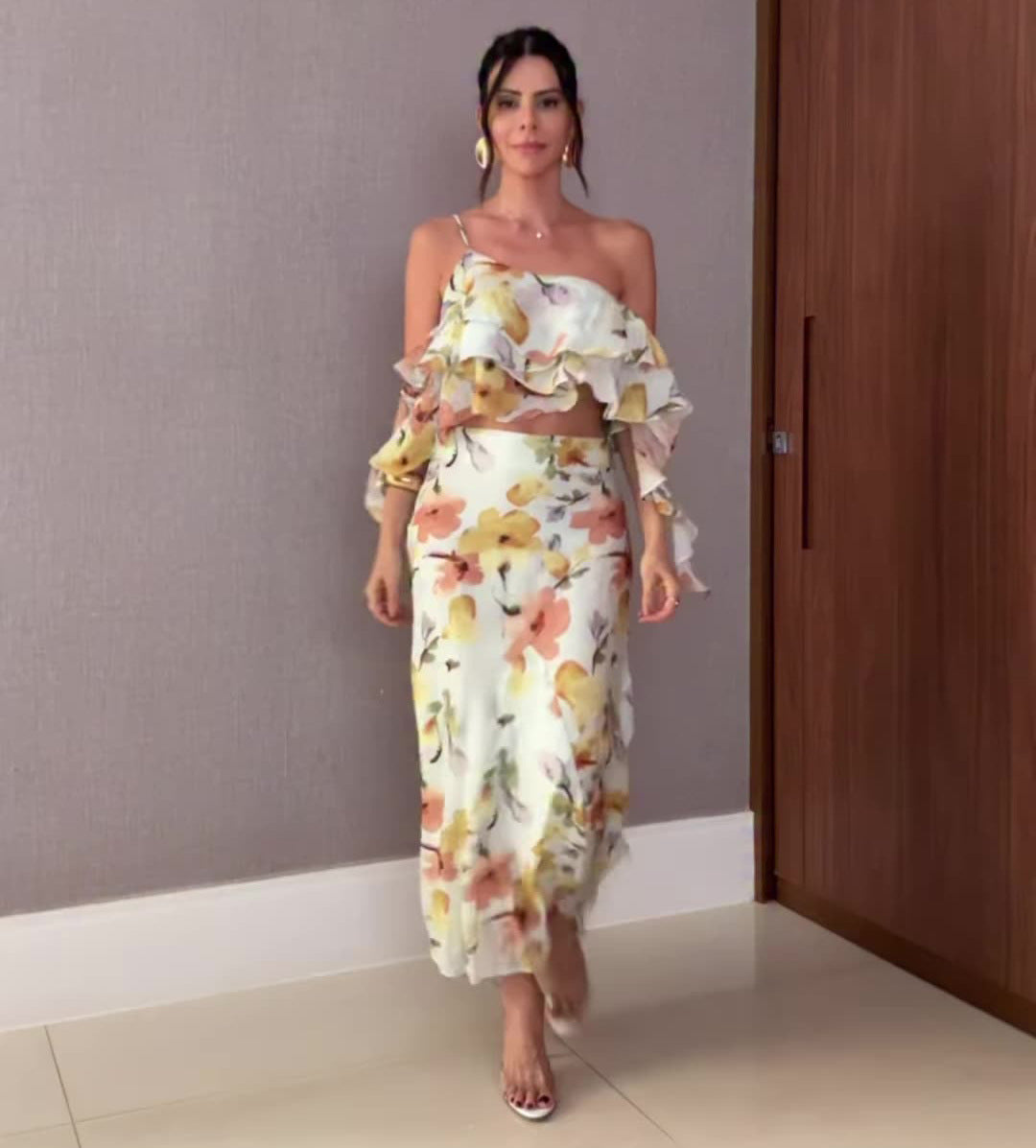 Printed Off-shoulder Camisole Top And Skirt Two-piece Set
