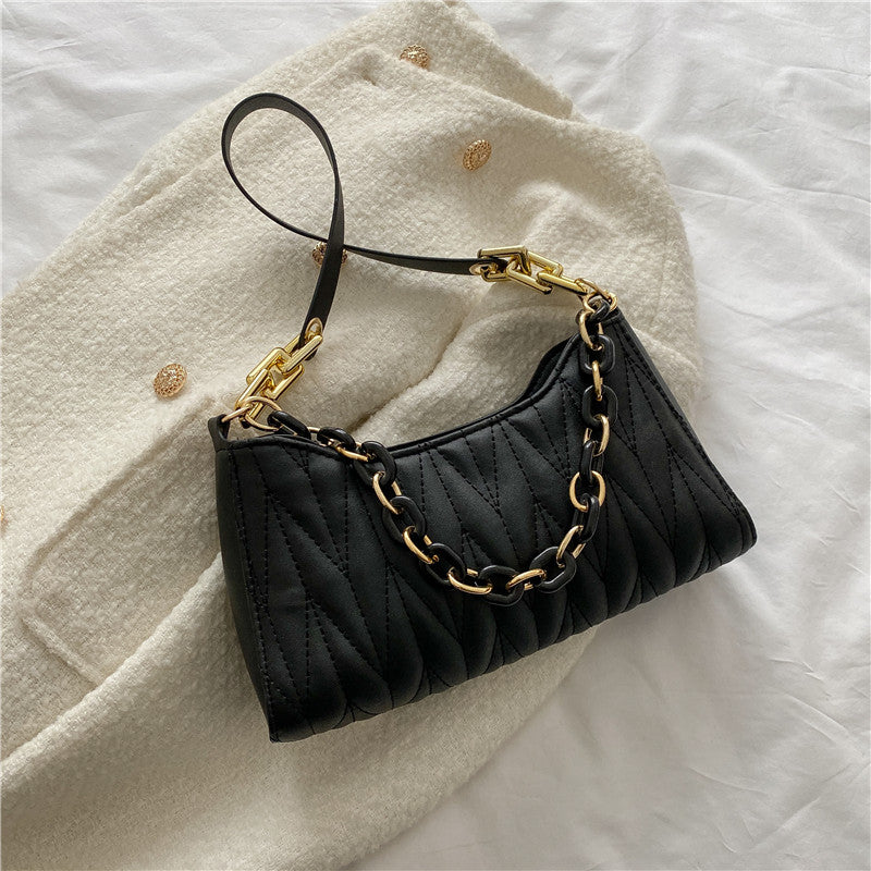 Pleated Baguette Underarm Stylish Chain Shoulder Bag