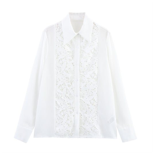 Fashionable Embroidered See-through Women's Long-sleeved Shirt