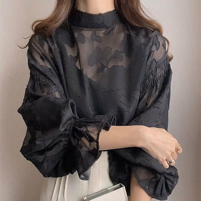 Lace Top With A Fitted Base And Lantern Sleeves