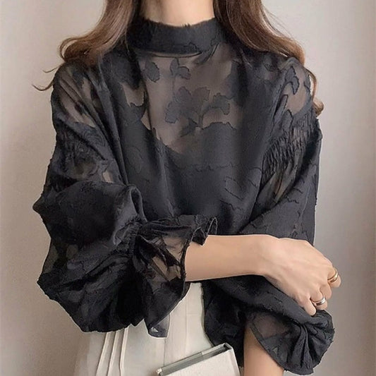 Lace Top With A Fitted Base And Lantern Sleeves