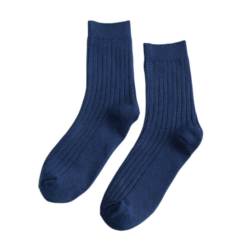 Men's Cotton Socks Solid Color Vertical Stripes Middle Tube