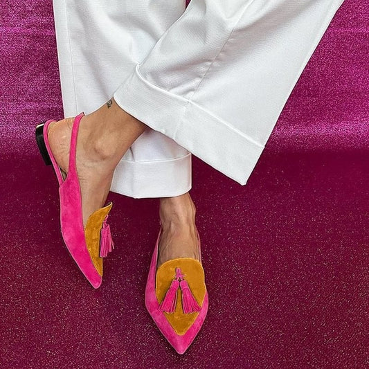Color Matching Women's Plus Size Pointed Low Heel Slingback Sandals
