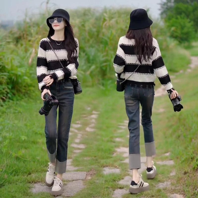 Ny koreansk stil mode afslappet hulsplejset top