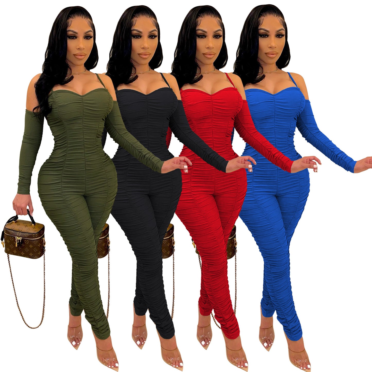 Tight Long Sleeve Spaghetti-strap Women's Jumpsuit