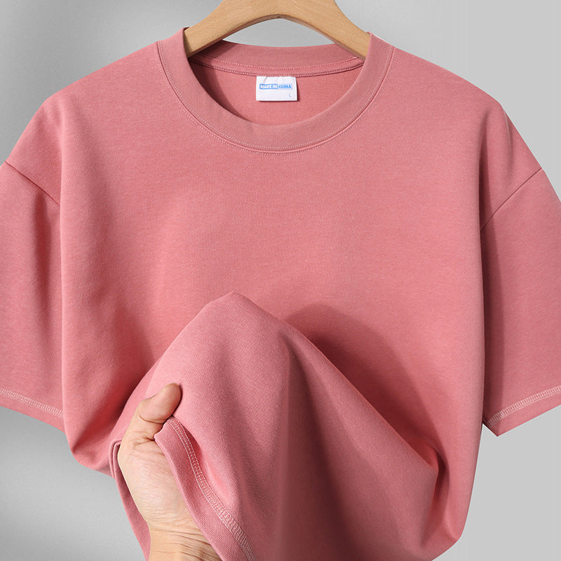 Fashion Men's And Women's Couple's Clothes Loose Shoulder Solid Color Base Shirt