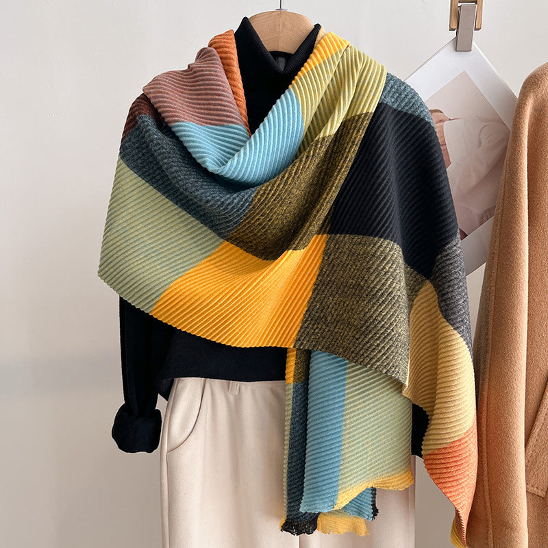 Womens Multicolor Crinkled Cashmere All-Match Shawl