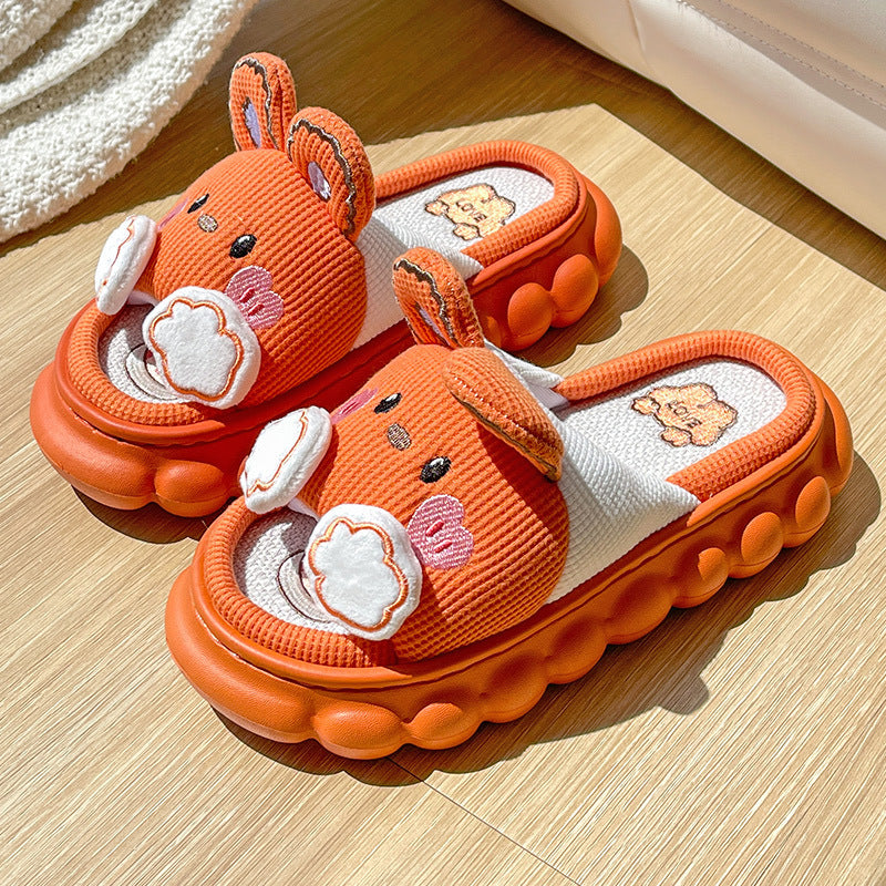 Non Slip Thickened Wood Floor Cotton Hemp Couple Slippers