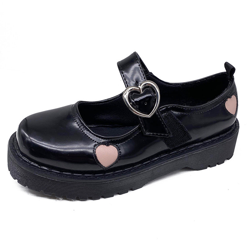 Women's Love Leather Shoes Japanese Harajuku Platform Mary Jane Shoes Retro British Style Round Toe Student