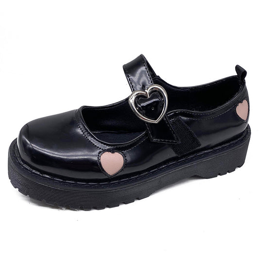 Women's Love Leather Shoes Japanese Harajuku Platform Mary Jane Shoes Retro British Style Round Toe Student