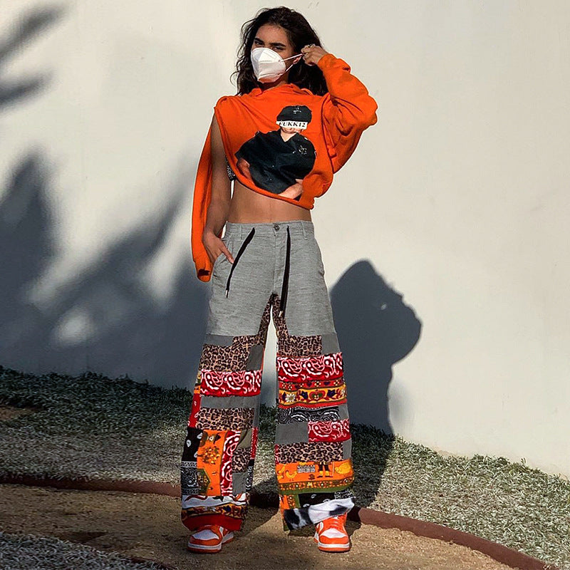 Printed Drawstring Pocket Casual Trousers