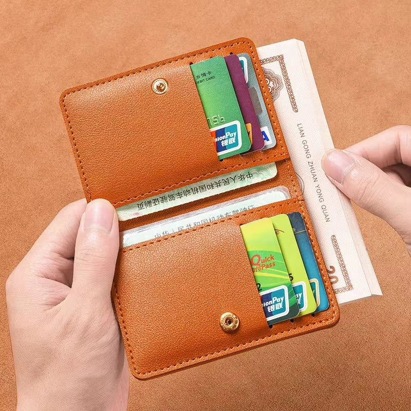 2025 New Women'S Wallet Simplified Folding Button Small Wallet Driver'S License Card Bag Male Student Soft Leather Wallet