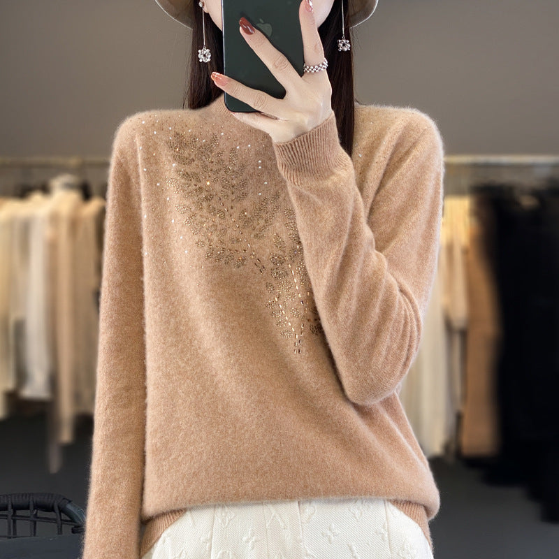 Women's Loose And Versatile Semi High Neck Knitted Sweater