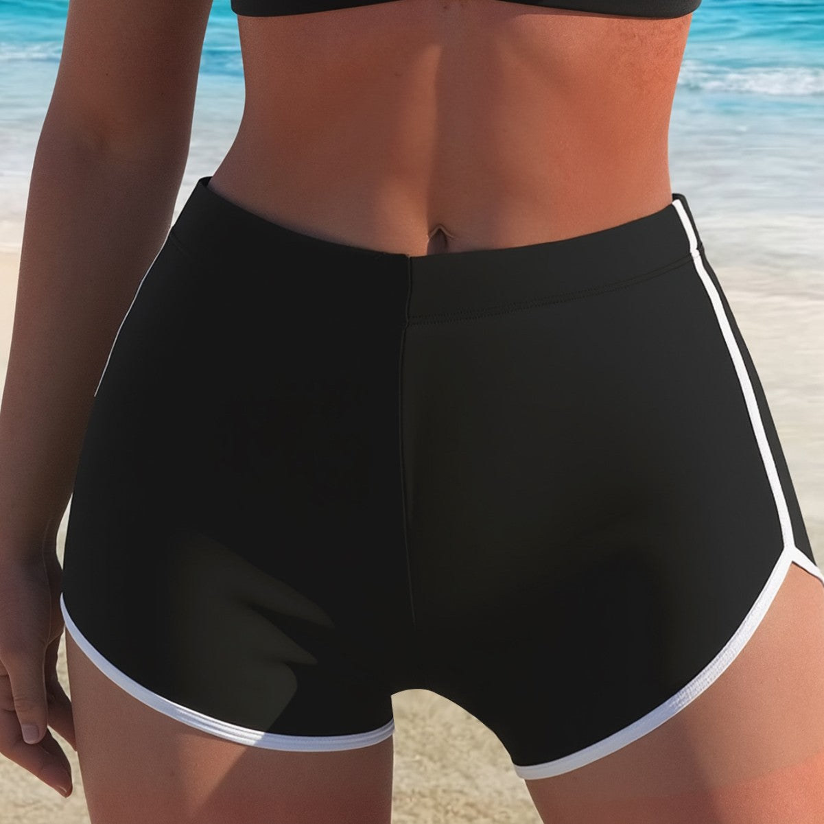 Womens Black And White Contrast Square Swim Trunks