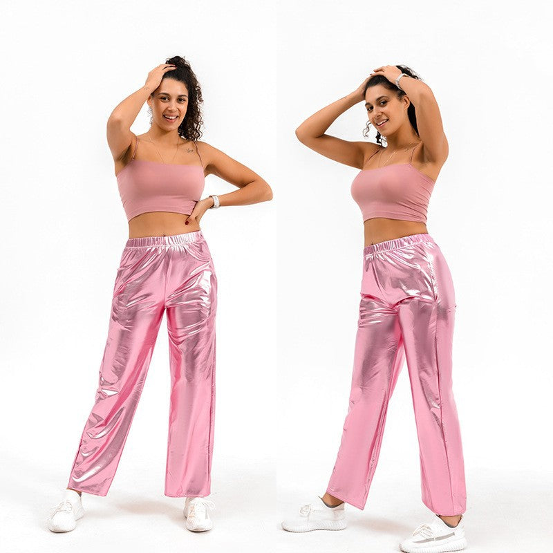 Sports Stretch Fashion PU Bright Leather Casual Pants