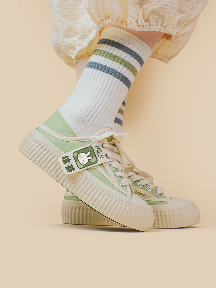 Breathable Low Top Biscuit Shoes With Thick Soles Japanese Style