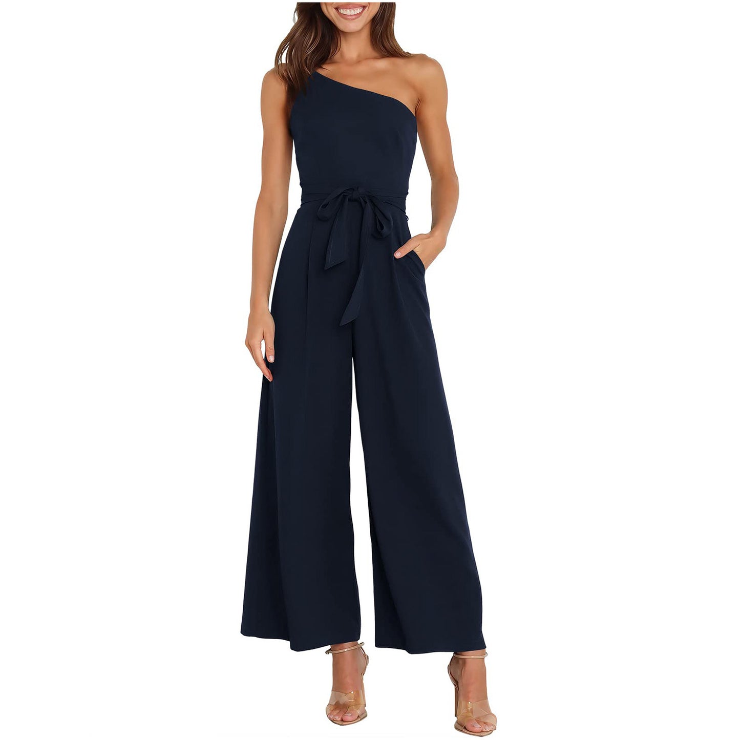 Temperament Commute Solid Color Lace-up Jumpsuit For Women