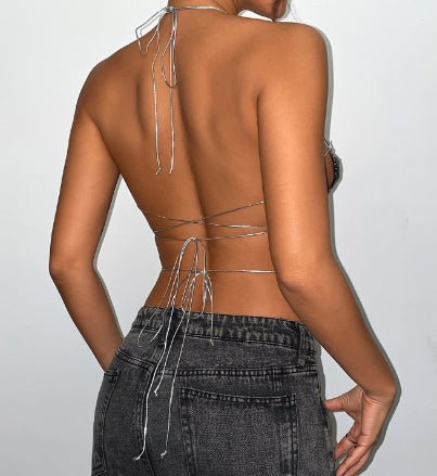 Metal Sequins Vest Lace-up Tube Top Sling