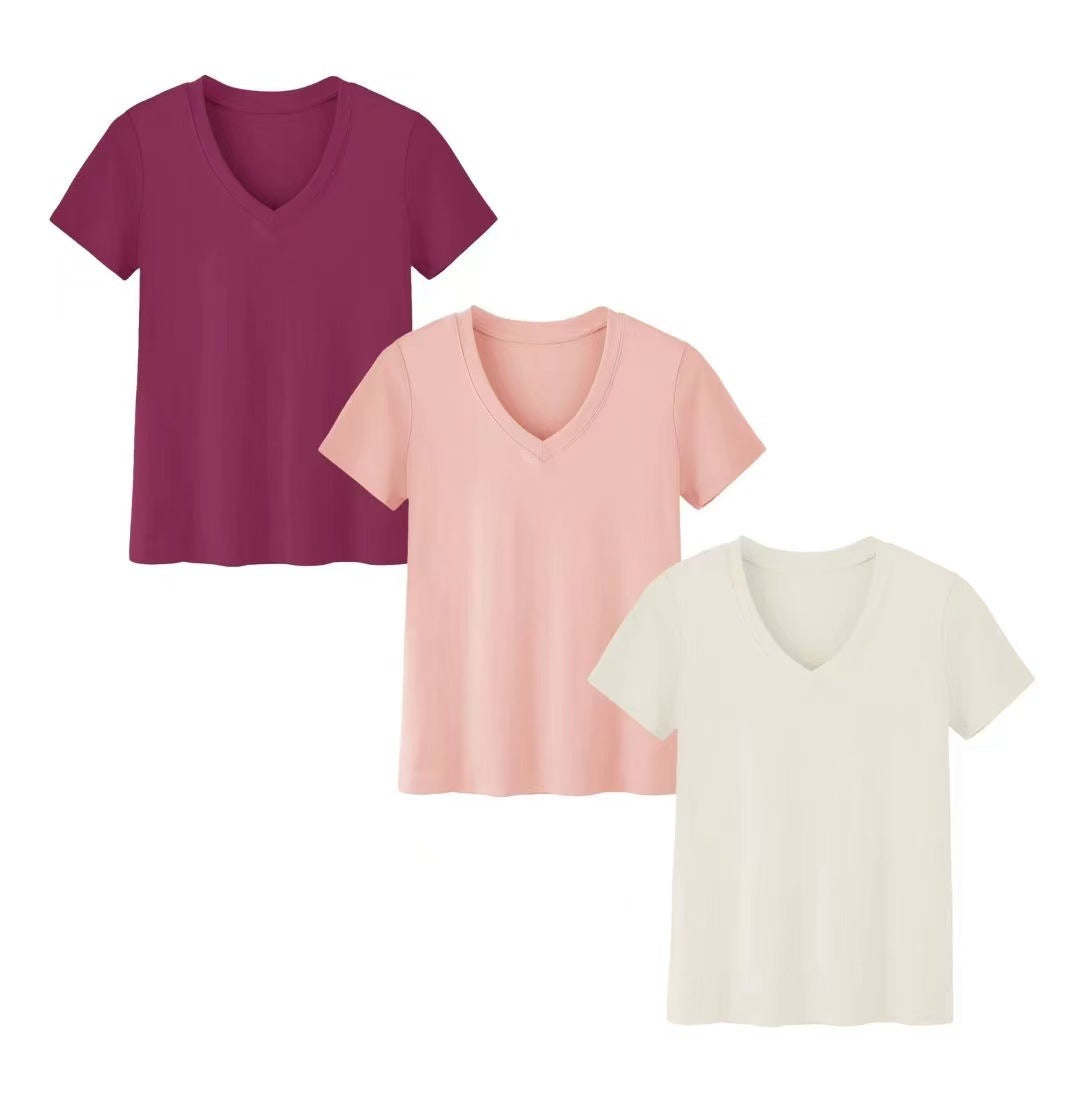 Loose Short-sleeved Top Combination Solid Color Women's Clothing