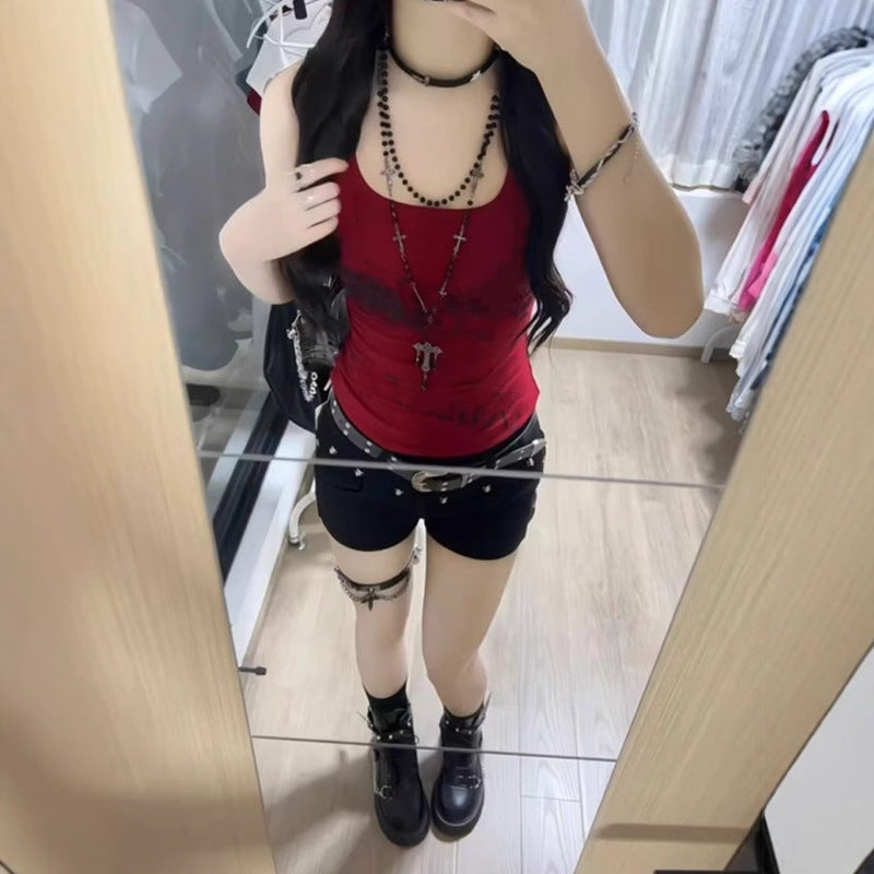American-style Retro Red Racerback Tank Top For Sassy Girls