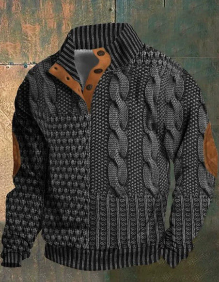 Digital Printing Stand Collar Men's Street Trend Buckle Polo Sweater 3D