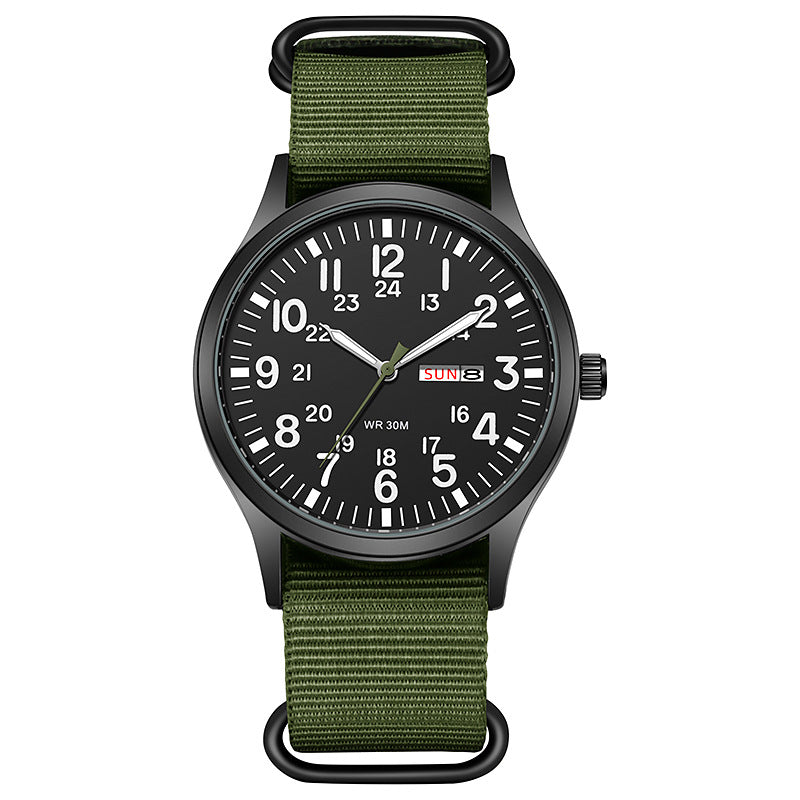 Men's Nylon Quartz Watch Luminous Woven Calendar Week Display