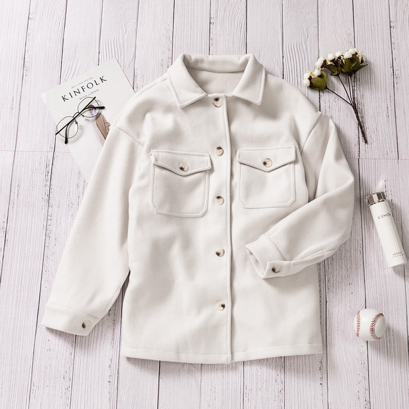 Women's Solid Color Pocket-breasted Lapel Woolen Coat