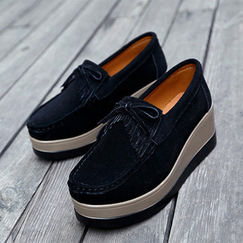 Nye Kvinder Kvast Sløjfe Design Sko Mode Tyk Bund Kilehæl Sko Casual Slip-on Ensfarvet Flade Sko