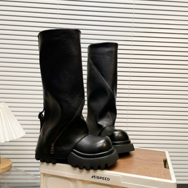 New Autumn Women's High Boots With Zippers And Thick Soles