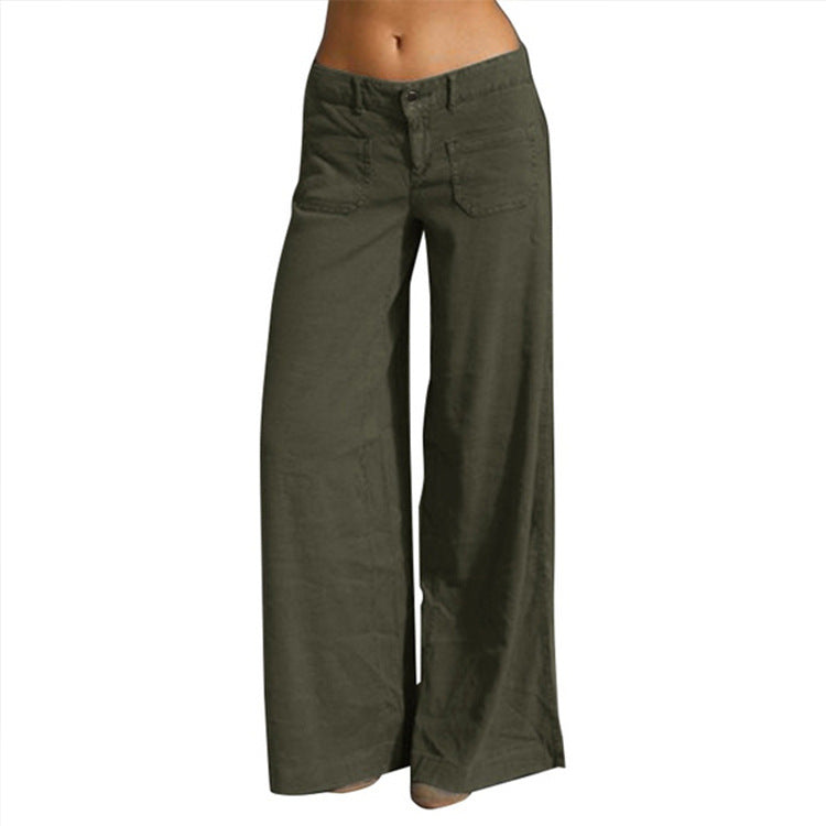 European And American Ladies Trousers Slimming Patchwork Multi-pocket Wide Leg
