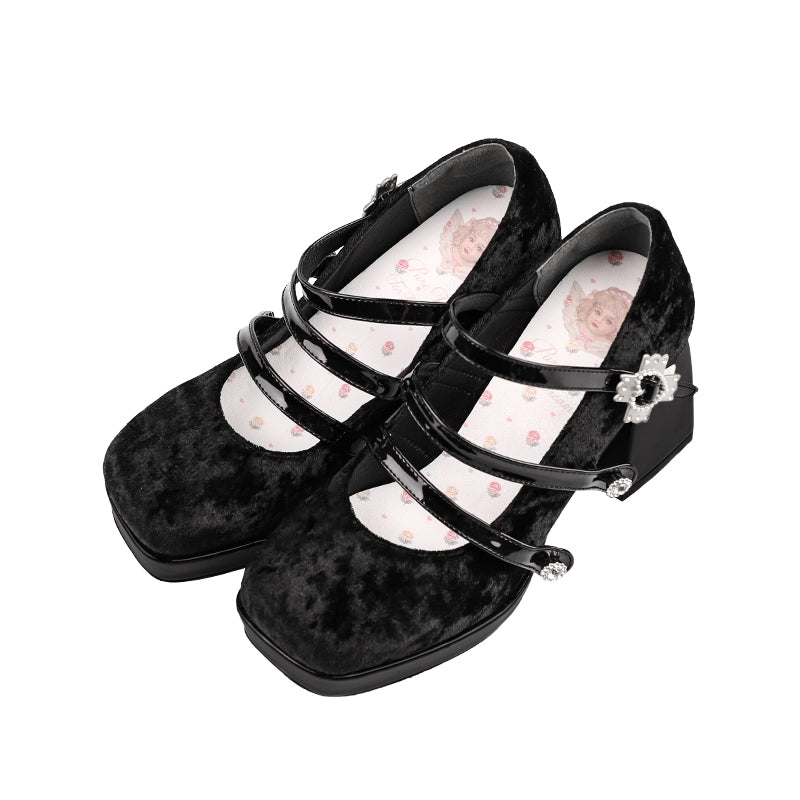 Velvet Edition Original Pearl Bow Three Buckles