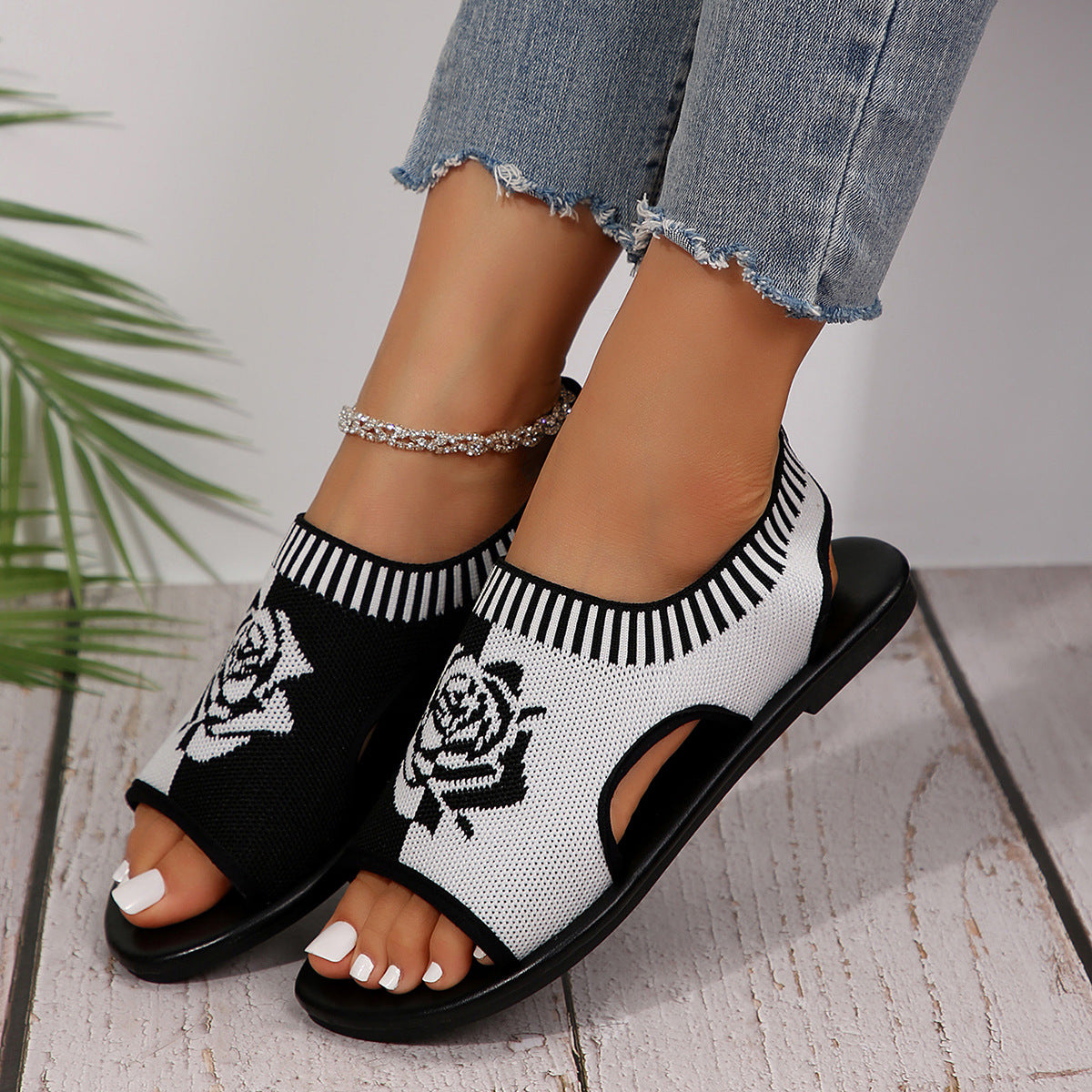 Flat Simplicity Casual Mesh Slip-on Peep Toe Plus Size Sandals
