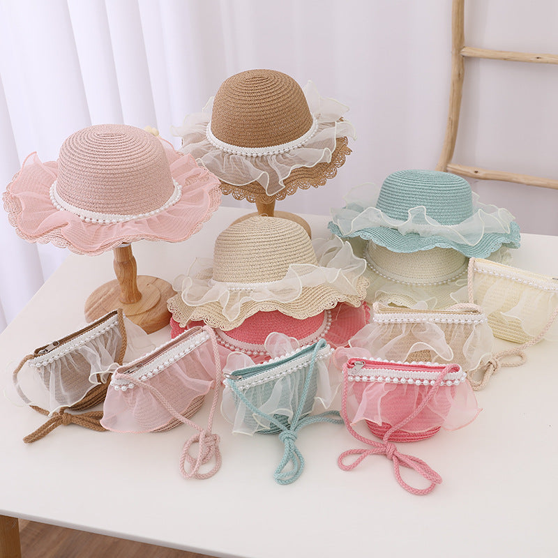 Children's Fashion Lace Pearl Straw Sun Hat